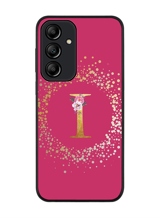 Stylizedd Rugged Black Edge Case for Samsung Galaxy A55, Slim Case Cover- Custom Monogram Initial Letter Floral Pattern Alphabet - I (Deep Pink Rose) - Image 1