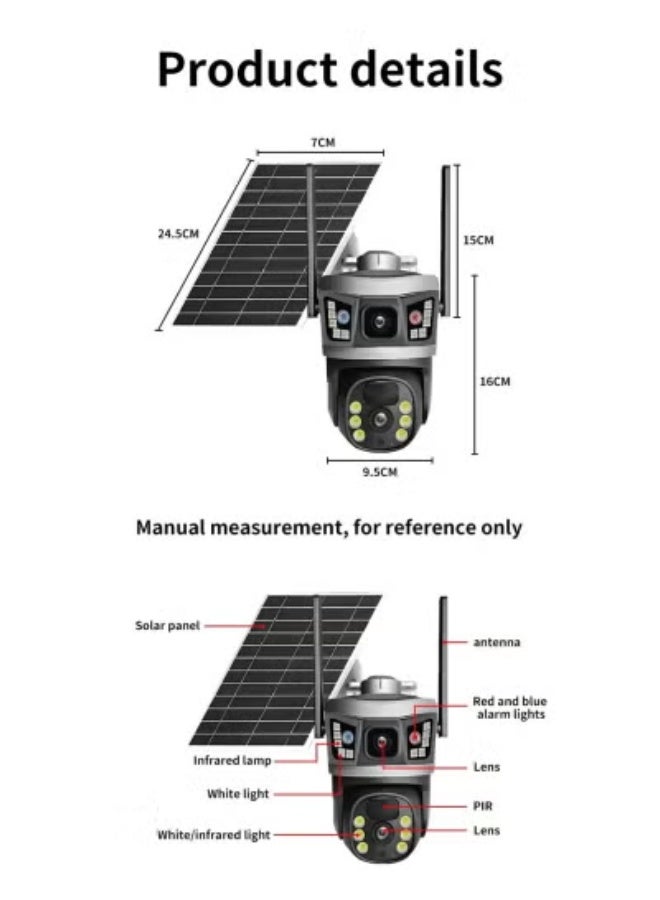 JAJEEK 8MP Dual Lens 360° Outdoor WiFi Solar CCTV Security Camera with V380 Pro App – Full-Color Night Vision, PIR + AI Human Detection, Waterproof PTZ Camera with 2-Way Audio & 64GB SD Card - Image 3