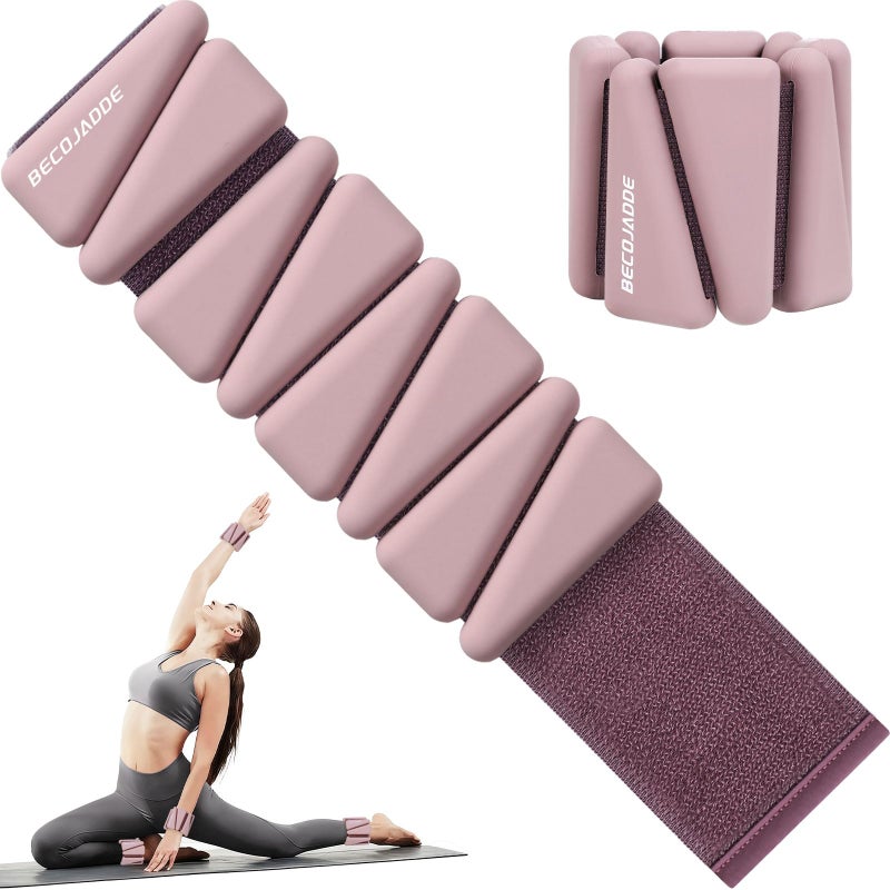 BECOJADDE Ankle Weights Set of 2 1 lb Each Adjustable Wrist Weights for Women Men Wearable Arm Leg Weight for Pilates Running Walking Workout Yoga Dusty Rose - Image 2