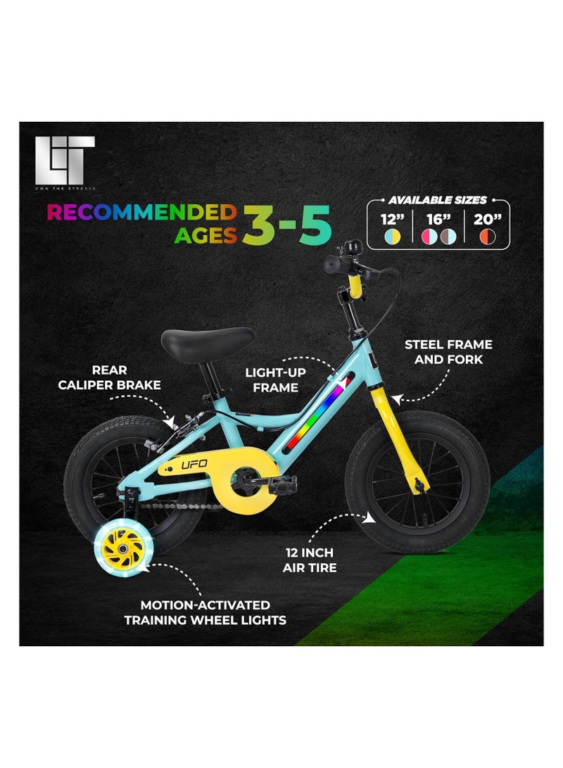 ليت دراجة أطفال ليت يو إف أو ١٢ مينت مزودة بإضاءة ليد مدمجة في الإطار، متوفرة باللون النعناعي، مناسبة للأولاد والبنات. - Image 4