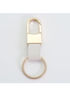 New Metal Leather Keychain Zinc Alloy Mens Simple Car Key Ring White+gold