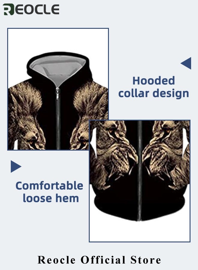 REOCLE Men's 2 Pcs Hoodie Set Sweatshirt Suit 3D Printed Long Sleeve Hoodie with Zipper Trackpant Casual Suit  - Image 5