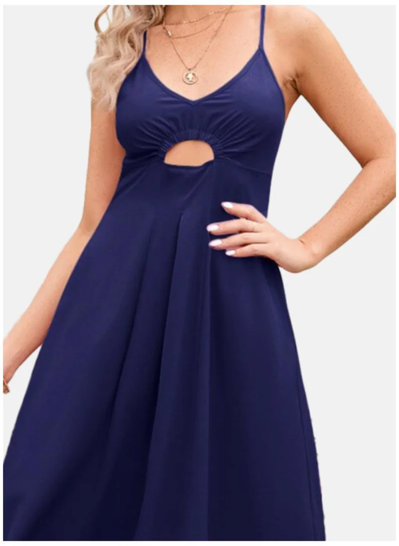YUNIQEE Blue Round Neck Cotton A-Line Maxi Dress