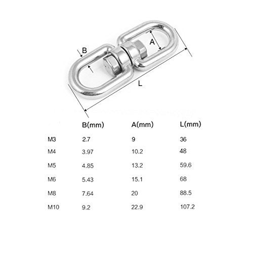 Lind Kitchen 2PCS M4 Double Ended Swivel Eye Hook 304 Stainless Steel Eye to Eye Swivel Shackle Ring Connector - Image 4