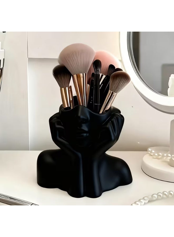 LANGMANNI A Cute Makeup Brush Storage Box Shaped Like a Human Face, Featuring a Minimalist White Design That Captures The Relaxed Vibe of a Resting Face. This Artistic Piece for Your Desk Combines Practicality with Aesthetic Appeal - Image 3