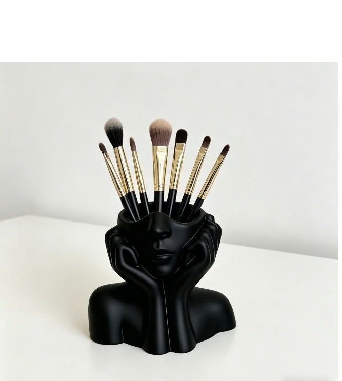 LANGMANNI A Cute Makeup Brush Storage Box Shaped Like a Human Face, Featuring a Minimalist White Design That Captures The Relaxed Vibe of a Resting Face. This Artistic Piece for Your Desk Combines Practicality with Aesthetic Appeal - Image 2