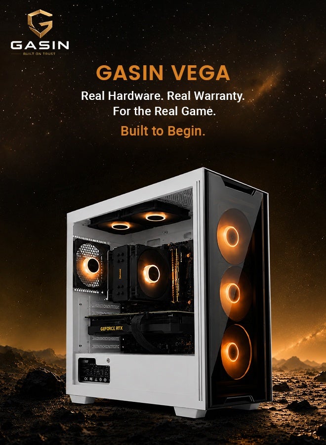غاز كمبيوتر ألعاب GASIN VEGA PRO، بمعالج Intel Core i5-12400F، وبطاقة رسومات NVIDIA GeForce RTX 5060 سعة 8 جيجابايت، وذاكرة RAM DDR4 سعة 16 جيجابايت، ووحدة تخزين NVMe M.2 SSD سعة 512 جيجابايت، وWi-Fi وBluetooth، و4 مراوح ARGB، أبيض أسود - Image 2