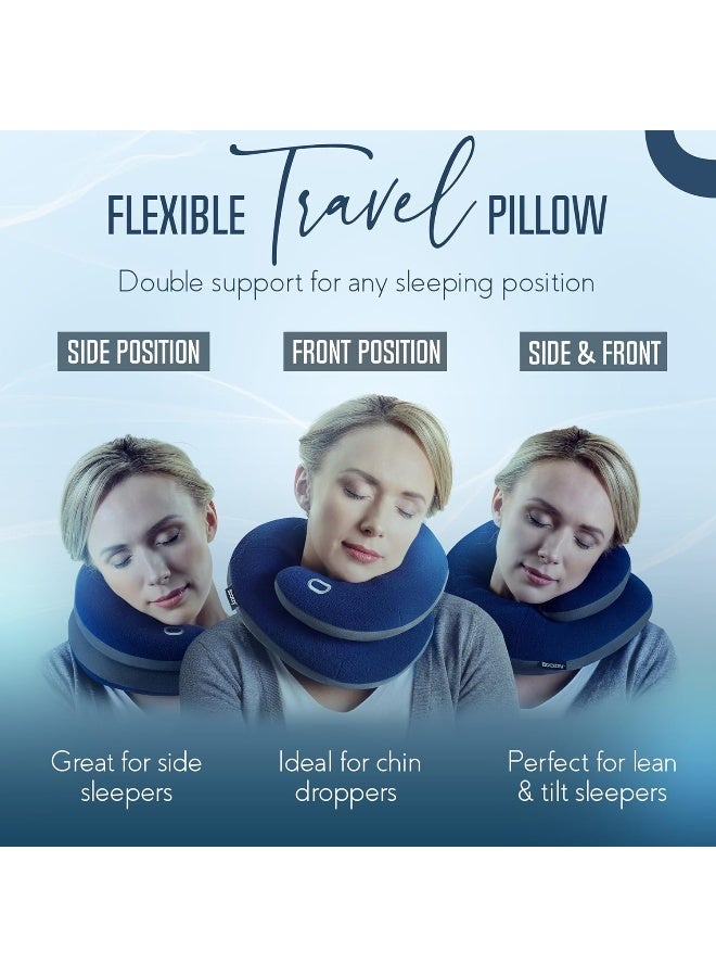 BCOZZY Travel Neck Pillow for Airplane Patented Double Support for Head Neck and Chin Best for Long Flights Plane Sleeping Car Rides Adjustable Size Fully Washable Carry Bag XLarge Black - Image 2