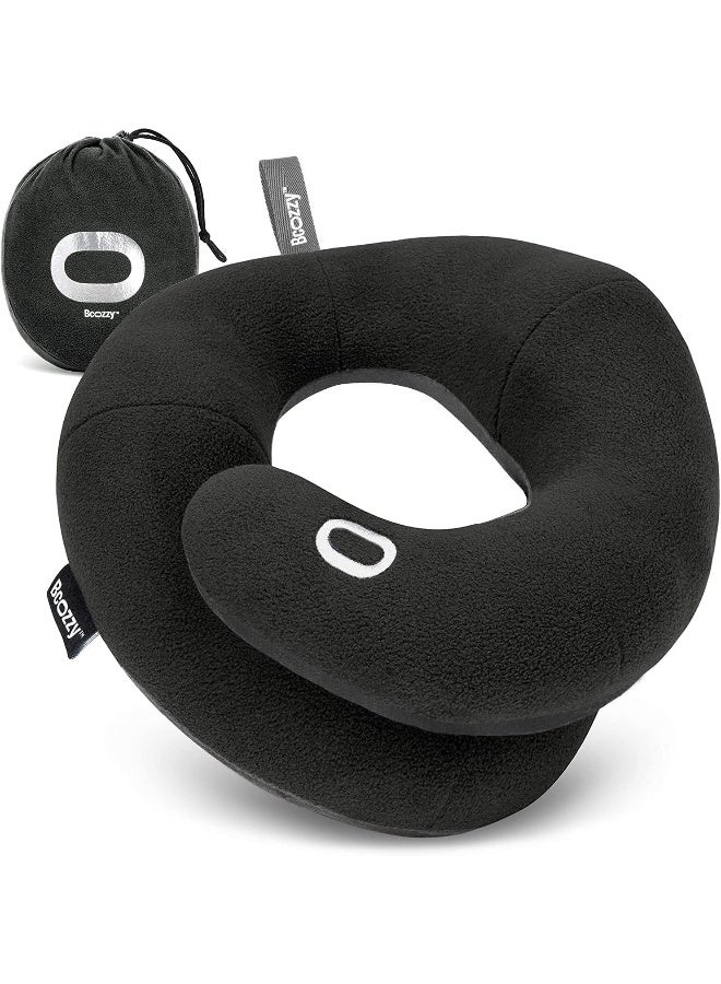 BCOZZY Travel Neck Pillow for Airplane Patented Double Support for Head Neck and Chin Best for Long Flights Plane Sleeping Car Rides Adjustable Size Fully Washable Carry Bag XLarge Black - Image 3