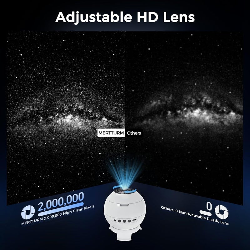 MERTTURM Planetarium Projector, Galaxy Star Projector, 8 HD Glass Discs(never fade) & Adjustable Focus Lens, Night Light with 3 Stage Timer, Ceiling Light with Bluetooth 5.0 Speaker & White Noise - Image 3