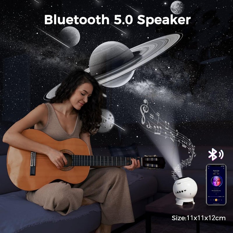 MERTTURM Planetarium Projector, Galaxy Star Projector, 8 HD Glass Discs(never fade) & Adjustable Focus Lens, Night Light with 3 Stage Timer, Ceiling Light with Bluetooth 5.0 Speaker & White Noise - Image 4