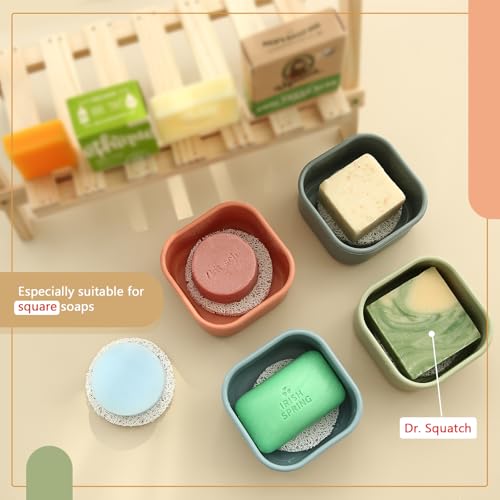 PUTING Square Travel Soap Case, Bar Soap Holder for Dr Squatch, Silicone Soap Case with Soap Saver, Portable Shampoo Bar Soap Box for Shower, Travel, Camp(Cement Gray) - Image 3