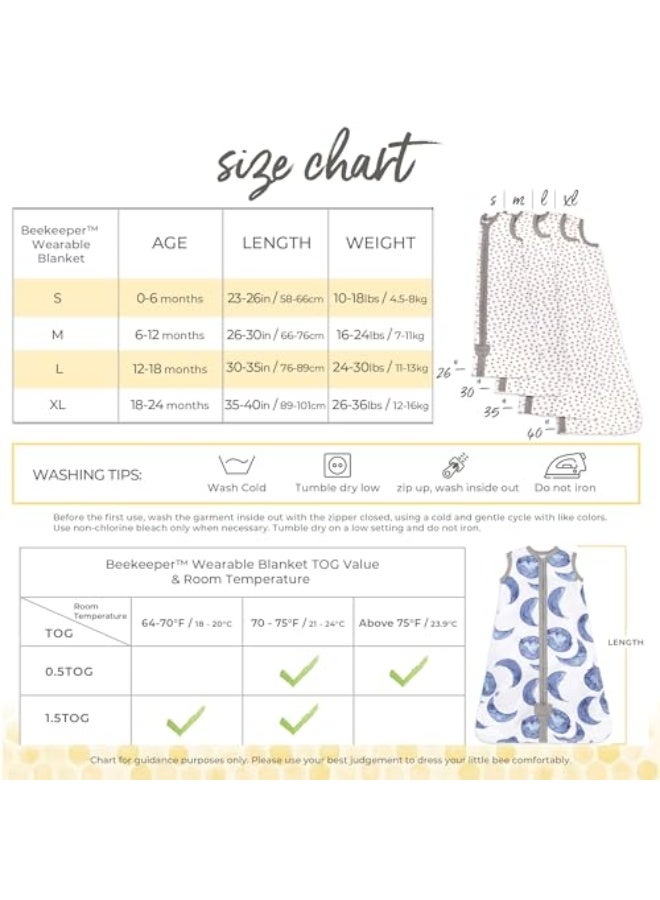 Burt's Bees Baby Baby Beekeeper Wearable Blanket, 100% Organic Cotton, Swaddle Transition Sleeping Bag, Blue, Large  - Image 2