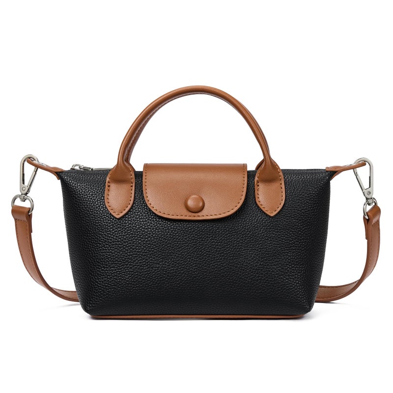 BOSTANTEN Mini Tote for Women Crossbody Bag with Adjustable Strap Top Handle Purse for Everyday Use, Black with Brown - Image 1