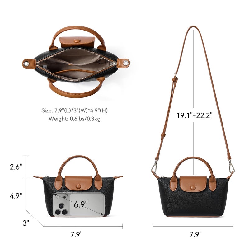 BOSTANTEN Mini Tote for Women Crossbody Bag with Adjustable Strap Top Handle Purse for Everyday Use, Black with Brown - Image 5