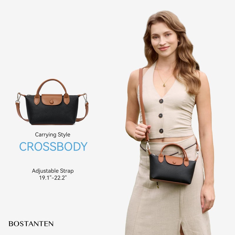 BOSTANTEN Mini Tote for Women Crossbody Bag with Adjustable Strap Top Handle Purse for Everyday Use, Black with Brown - Image 3