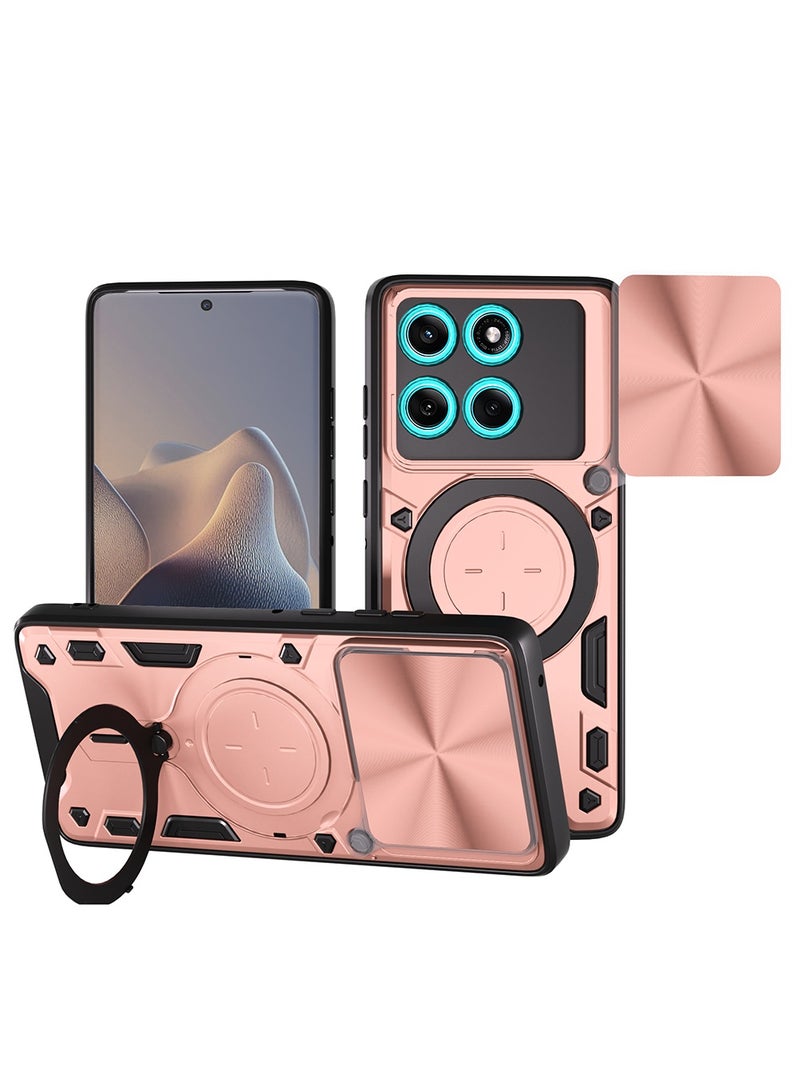 Case for Motorola Edge 60 Fushion with Sliding Camera Cover, Kickstand, PC+TPU Dual-Layer Back Cover,Rose Gold - Image 1