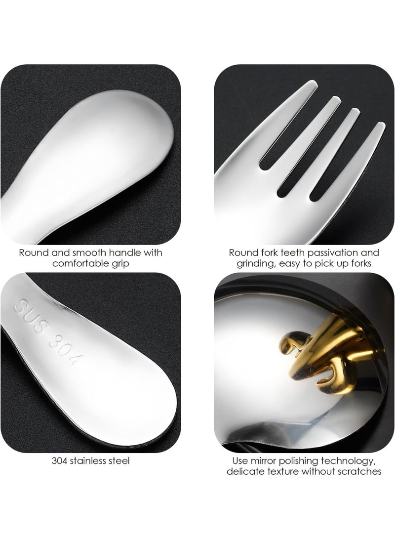 SYOSI Short-Hand Round Spoon & Fork Set | Cute Mini Dipper Fork for Tableware | Stainless Steel Multi-Functional Cutlery Set for Outdoor & Everyday Use (6 Pieces,Silver) - Image 5