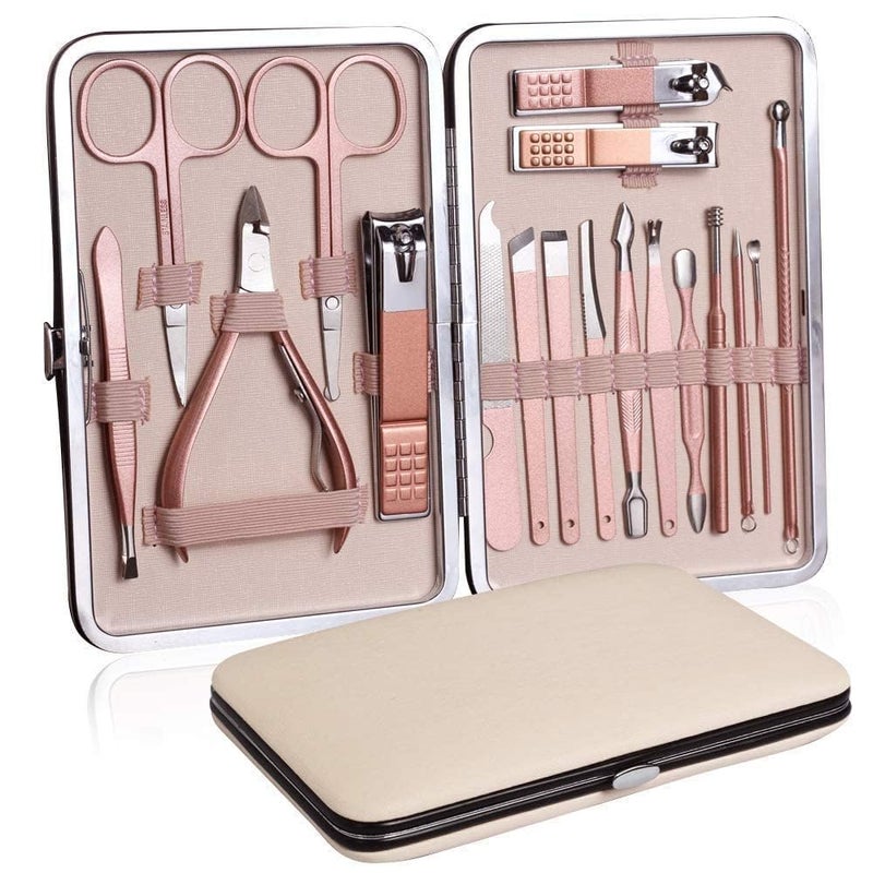 M2 ENTERPRISE M2 ENTERPRISE 18 IN 1 Stainless Steel Professional Manicure Set Nail Cutter For Women Nail Scissors Luxury Grooming Kit Manicure Pedicure Kit For Women Nail Acne Remover Needle - Image 1
