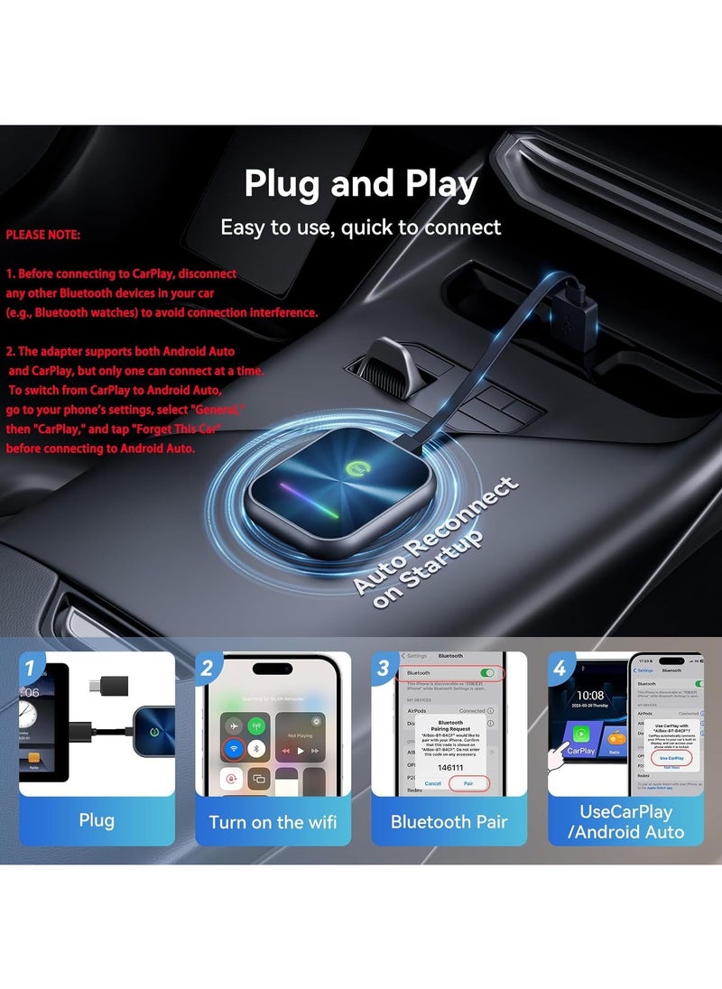 Chillspace - Wireless CarPlay Adapter 2025 Upgraded, 2 in 1 Wireless CarPlay & Android Auto Adapter Converts Factory Wired CarPlay to Wireless, Plug and Play Car Play Wireless Adapter, Compatible iPhone/Android - Image 1