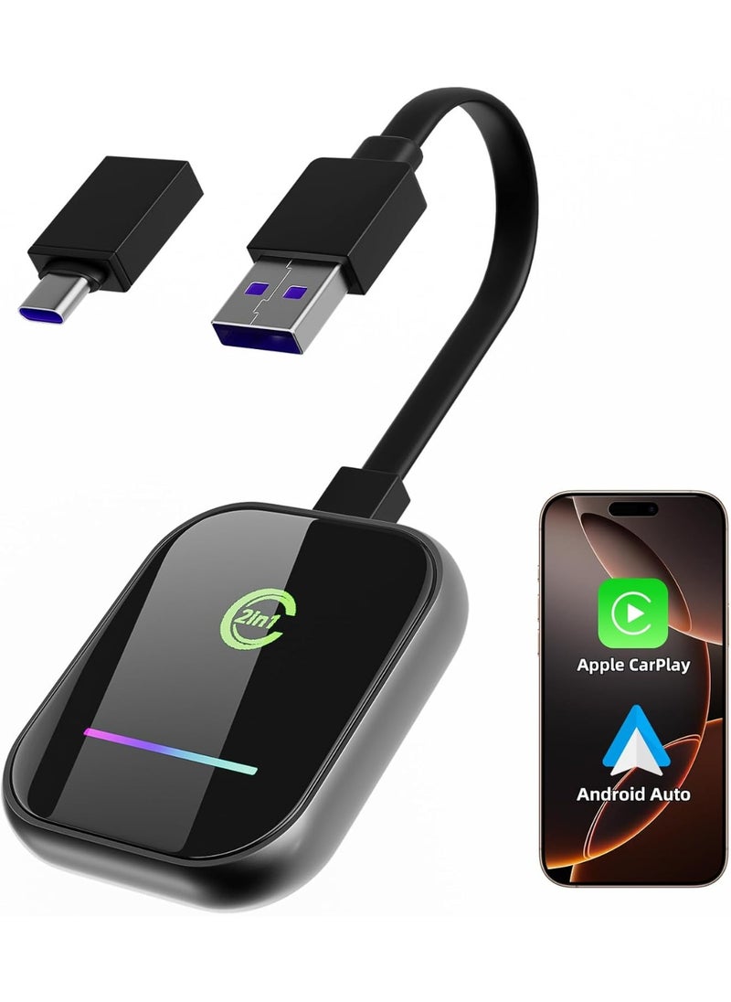 Chillspace - Wireless CarPlay Adapter New Upgraded, 2 in 1 Wireless CarPlay & Android Auto Adapter Converts Factory Wired CarPlay to Wireless, Plug and Play Car Play Wireless Adapter, Compatible iPhone/Android - Image 1