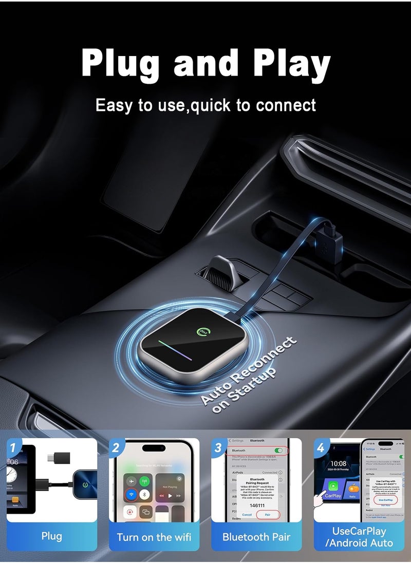 Chillspace - Wireless CarPlay Adapter New Upgraded, 2 in 1 Wireless CarPlay & Android Auto Adapter Converts Factory Wired CarPlay to Wireless, Plug and Play Car Play Wireless Adapter, Compatible iPhone/Android - Image 1