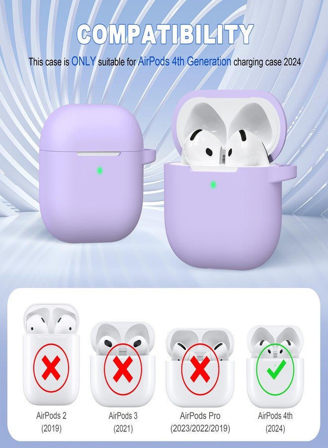 MHYALUDO غطاء حماية MHYALUDO لسماعات AirPods من الجيل الرابع (2024)، مصنوع من السيليكون الناعم عالي الجودة والمقاوم للصدمات، مع سلسلة مفاتيح ومجموعة تنظيف، لون عنبي بنفسجي - Image 4