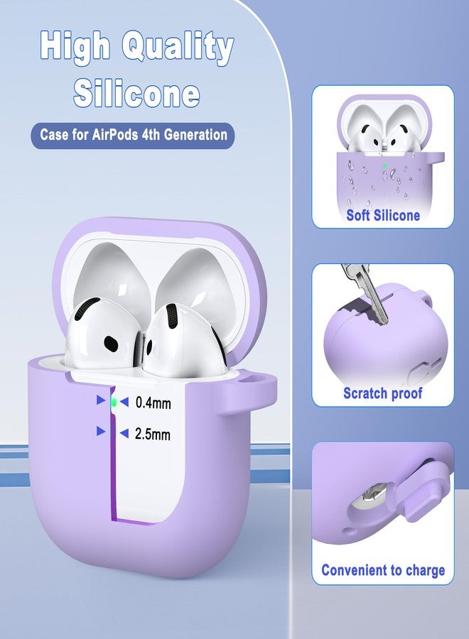 MHYALUDO غطاء حماية MHYALUDO لسماعات AirPods من الجيل الرابع (2024)، مصنوع من السيليكون الناعم عالي الجودة والمقاوم للصدمات، مع سلسلة مفاتيح ومجموعة تنظيف، لون عنبي بنفسجي - Image 3