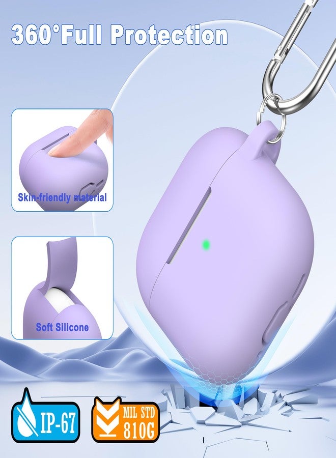 MHYALUDO غطاء حماية MHYALUDO لسماعات AirPods من الجيل الرابع (2024)، مصنوع من السيليكون الناعم عالي الجودة والمقاوم للصدمات، مع سلسلة مفاتيح ومجموعة تنظيف، لون عنبي بنفسجي - Image 2