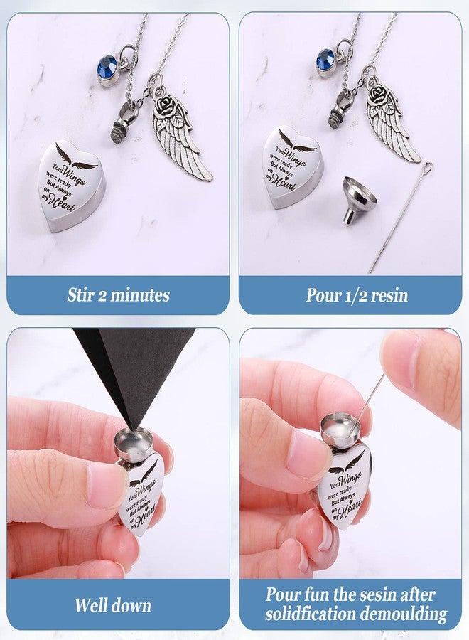 Jadive 3 Pcs Urn Necklace Cremation Heart Ashes Jewelry for Women Ocean Crystal Necklace Summer Waterproof Memorial Pendant Stainless Steel Keepsake with Angel Wing 12 Birthstones Filling Kit - Image 4