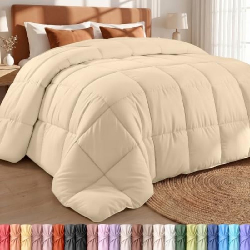 Quilted Comforter Duvet Insert - Box Stitched Down Alternative Comforter with Corner Tabs - Image 1