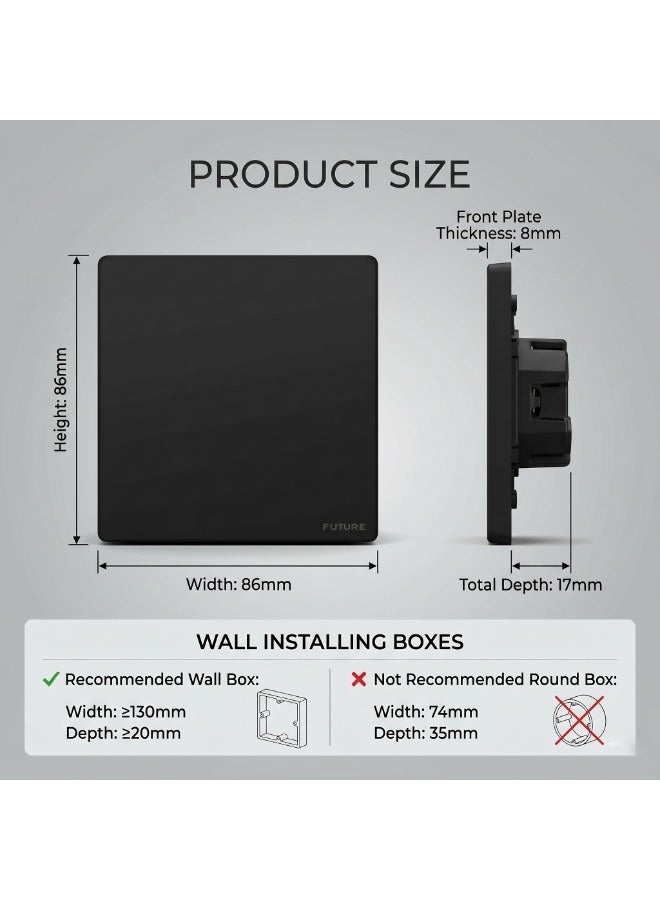 Future 1 Gang 2 Way Switch | 10A Wall Light Switch | Premium Black Finish | Single Gang Two Way Electrical Switch | Modern Home & Office Wall Switch | 250V | 35 Years Warranty - Image 3