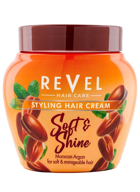 Revel Hair Care Soft & Shiny Styling Hair Cream Moroccan Argan For Men & Women 400ml, Argan Oil, Vitamin E & Panthenol, Treatment
