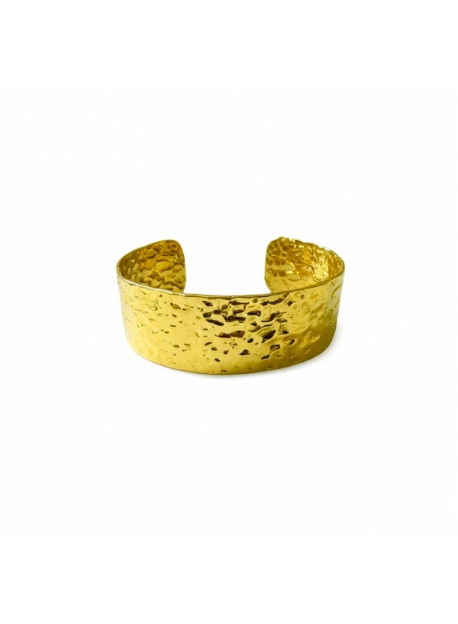 Julia Store 18K Gold Plated Stainless Steel Aesthetic Exquisite Luxury Trendy Chunky Cuff Bracelets for Women Vintage Boho Wide Bangle Bracelets Irregular Statement Bracelet Thick Arm Cuff Gold Jewelry Gift - Image 1