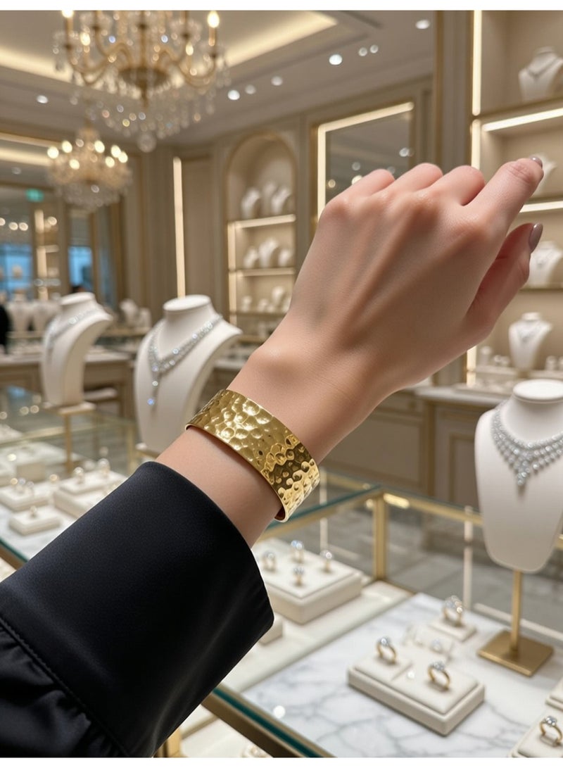 Julia Store 18K Gold Plated Stainless Steel Aesthetic Exquisite Luxury Trendy Chunky Cuff Bracelets for Women Vintage Boho Wide Bangle Bracelets Irregular Statement Bracelet Thick Arm Cuff Gold Jewelry Gift - Image 3