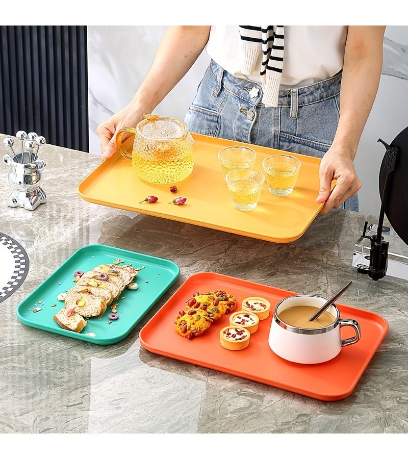 Beige Medium Decorative Rectangular Plastic Tray Multifunctional Home Use 12 01inch 8 66inch - Image 1