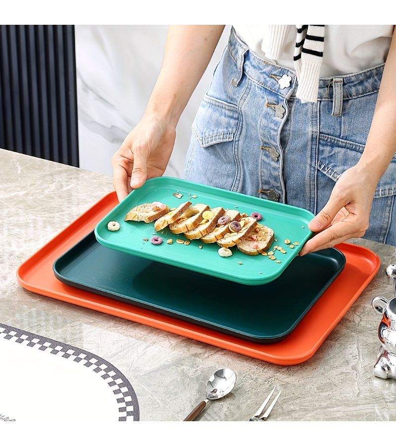 Beige Medium Decorative Rectangular Plastic Tray Multifunctional Home Use 12 01inch 8 66inch - Image 4