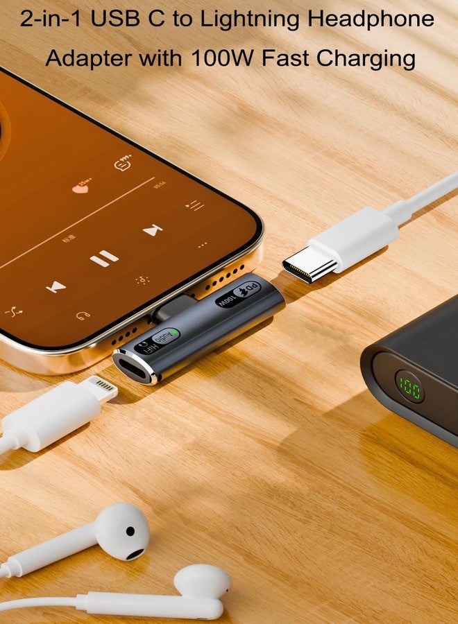 Jadebones USB C to Light-ning Headphone Audio Adapter with 100W Type C Charging Port Compatible with iPhone 16/15 Series, iPad and More (Grey) - Image 3