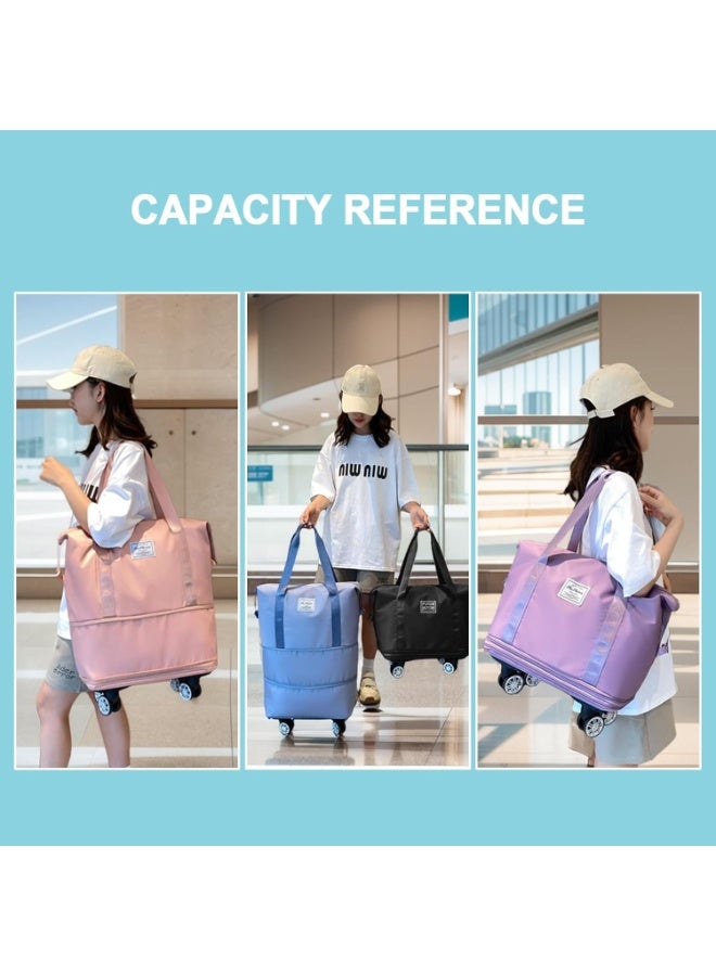 Gonice Foldable Travel Bag Expandable,Rolling Duffle Bag with Wheels,Weekender Travel Bag with Rolling Wheels,Tote Bag, Blue - Image 5