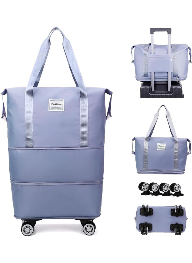 Gonice Foldable Travel Bag Expandable,Rolling Duffle Bag with Wheels,Weekender Travel Bag with Rolling Wheels,Tote Bag, Blue - Image 1