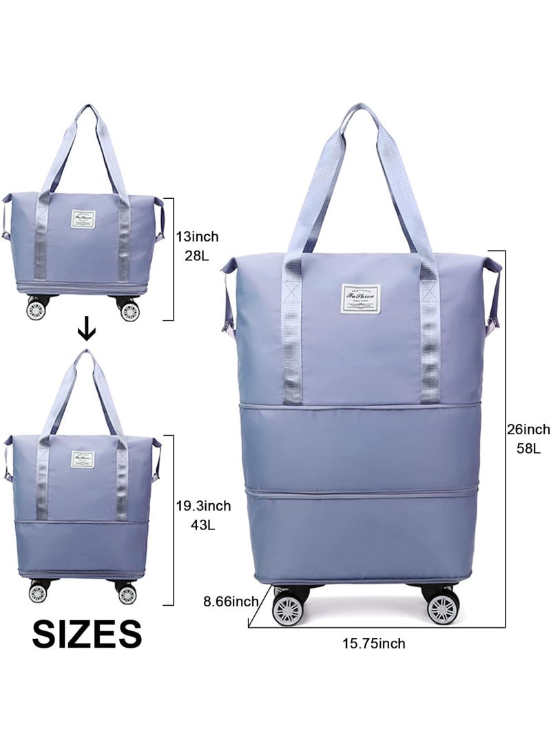 Gonice Foldable Travel Bag Expandable,Rolling Duffle Bag with Wheels,Weekender Travel Bag with Rolling Wheels,Tote Bag, Blue - Image 2