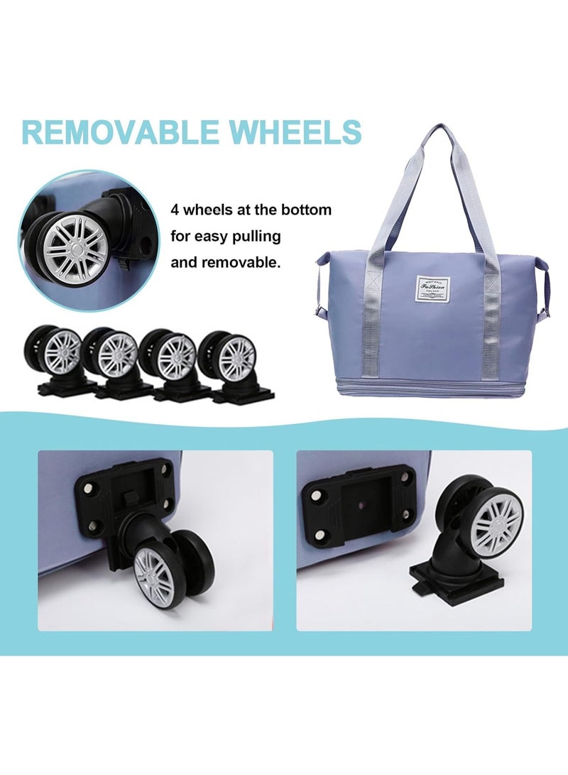 Gonice Foldable Travel Bag Expandable,Rolling Duffle Bag with Wheels,Weekender Travel Bag with Rolling Wheels,Tote Bag, Blue - Image 4