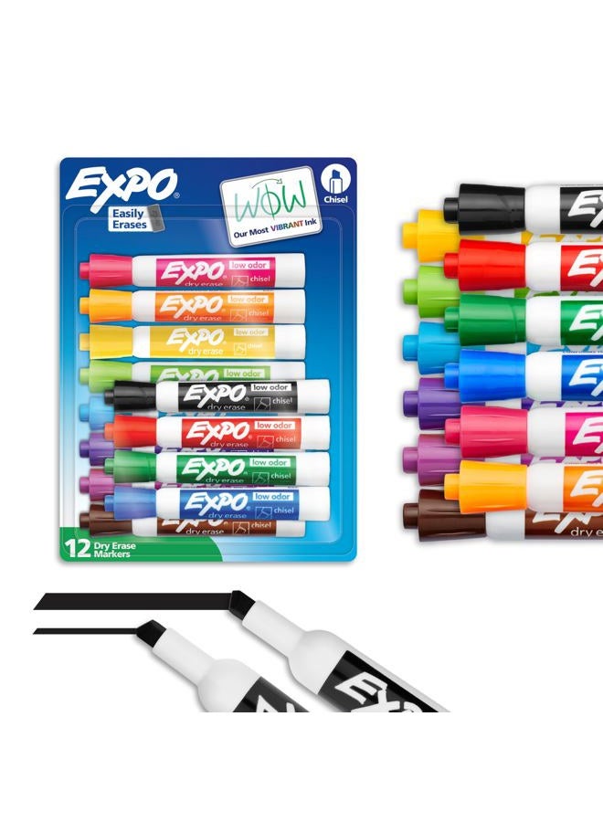 Expo Low Odor Dry Erase Markers, Chisel Tip, Assorted Colors, 12 Count - Image 1