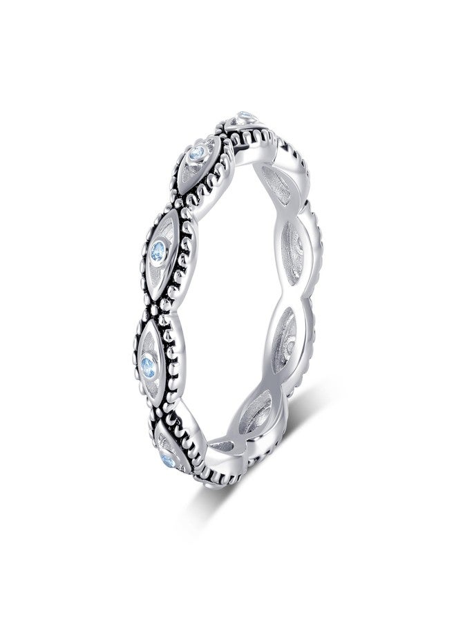 MDFUN Evil Eye Ring for Women, 18K White Gold Plated Cubic Zirconia Stackable Band Ring, Evil Eye Trendy Lucky Jewelry, Engagement Wedding Birthday Gift for Women Men, Size 9 - Image 1