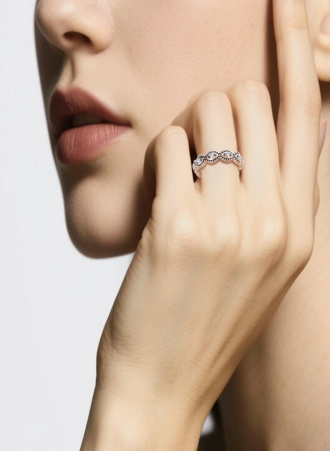 MDFUN Evil Eye Ring for Women, 18K White Gold Plated Cubic Zirconia Stackable Band Ring, Evil Eye Trendy Lucky Jewelry, Engagement Wedding Birthday Gift for Women Men, Size 9 - Image 5
