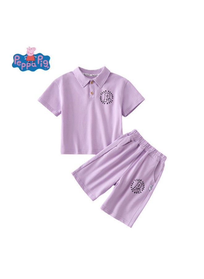 Peppa Pig 25 Summer Thin Boys' Short Sleeve & Shorts Set Girls' Polo Collar Soft Breathable Two-piece Outfit - Image 2
