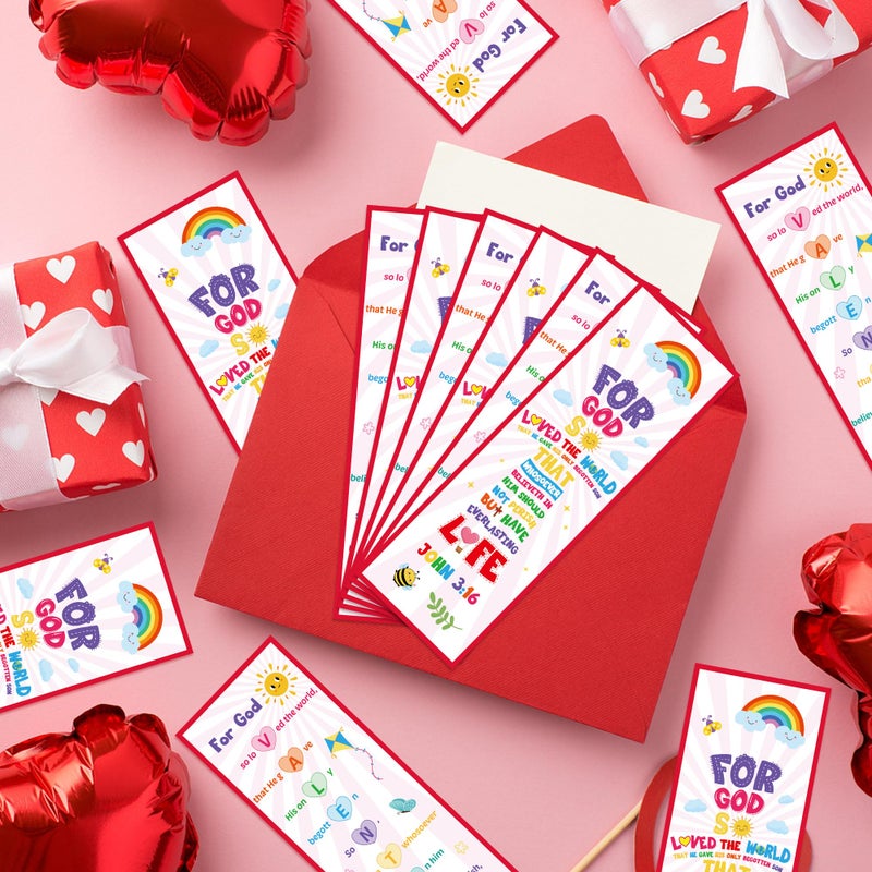 TICIAGA 60PCS Valentine's Day Bible Bookmarks for Kids John 3:16 Religious Christian Church Bookmark Giveaways for Sunday School Party Favors for Classmates Exchange Gift for Boy and Girl, Colorful - Image 3