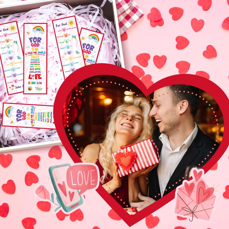TICIAGA 60PCS Valentine's Day Bible Bookmarks for Kids John 3:16 Religious Christian Church Bookmark Giveaways for Sunday School Party Favors for Classmates Exchange Gift for Boy and Girl, Colorful - Image 5