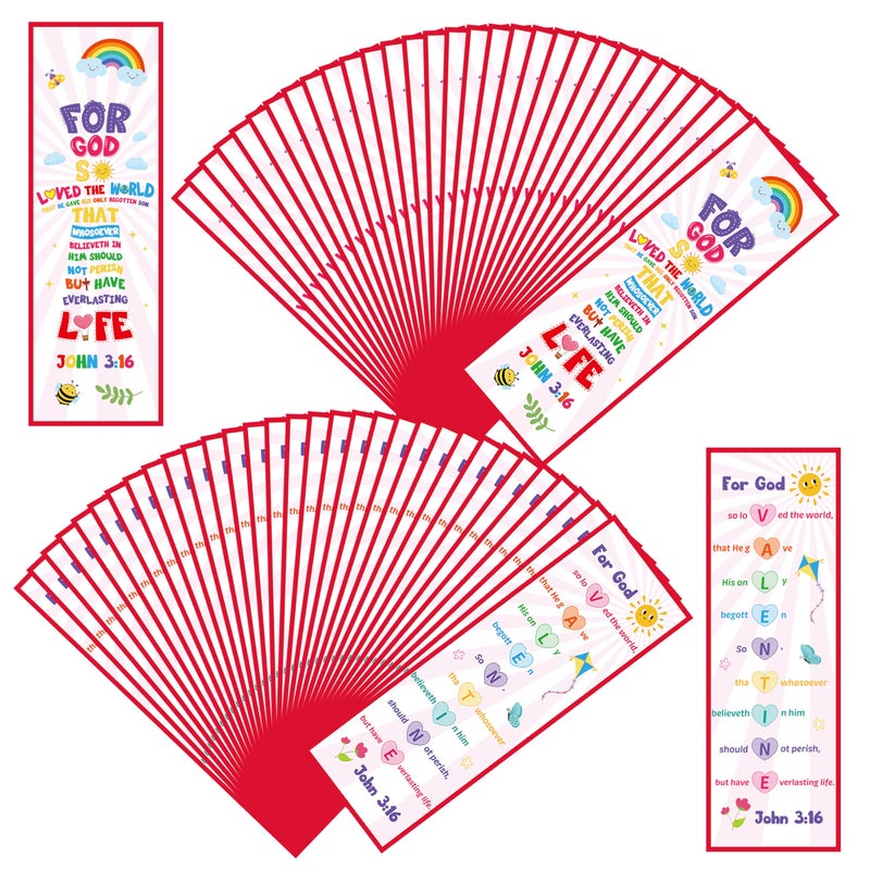 TICIAGA 60PCS Valentine's Day Bible Bookmarks for Kids John 3:16 Religious Christian Church Bookmark Giveaways for Sunday School Party Favors for Classmates Exchange Gift for Boy and Girl, Colorful - Image 1