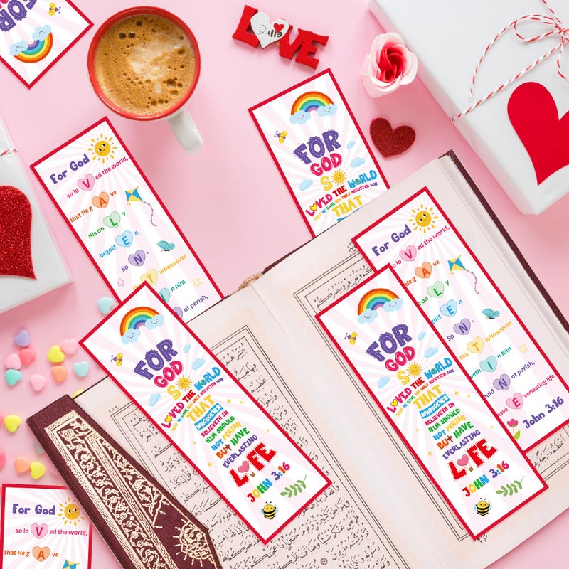 TICIAGA 60PCS Valentine's Day Bible Bookmarks for Kids John 3:16 Religious Christian Church Bookmark Giveaways for Sunday School Party Favors for Classmates Exchange Gift for Boy and Girl, Colorful - Image 4